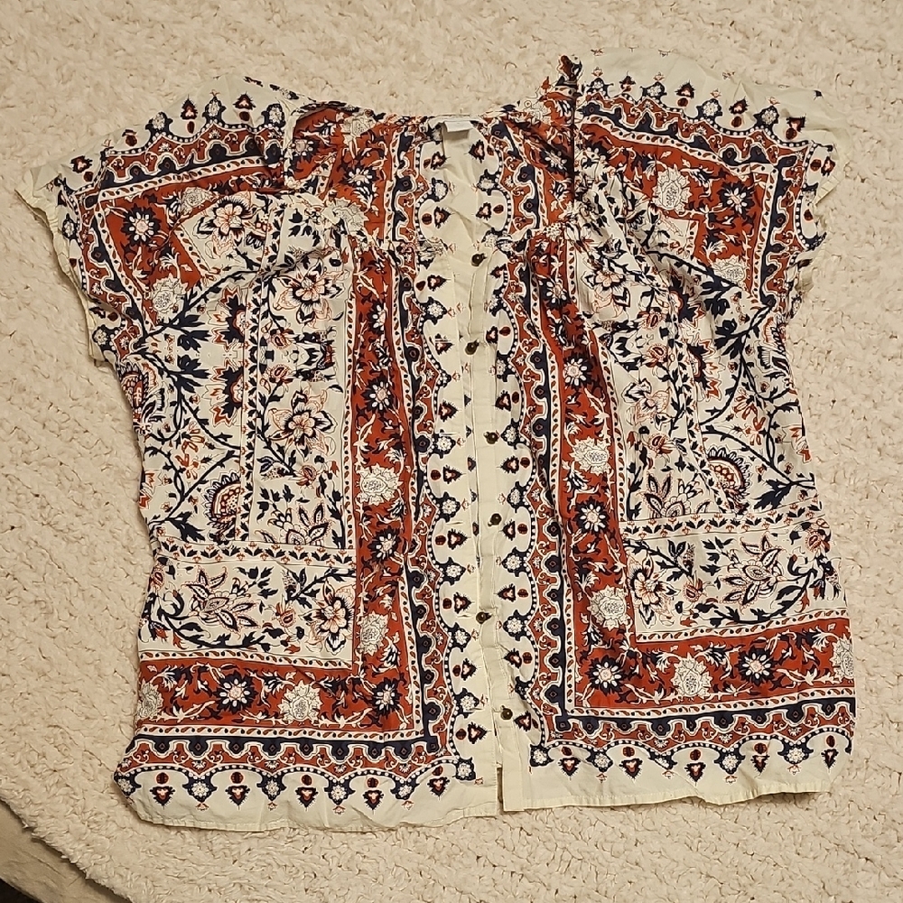 Charter Club Cap Sleeve Blouse in Blue And Red